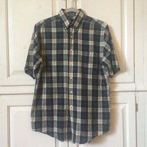 Men's Towncraft plaid blue and white short-sleeve button down shirt size small